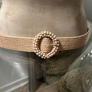 Elegant Tan Woven Belt with wood Beaded Buckle